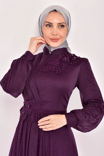 Ayşe Melek Hijab Evening Dress - Women's Clothing, Fashion 2514 Plum