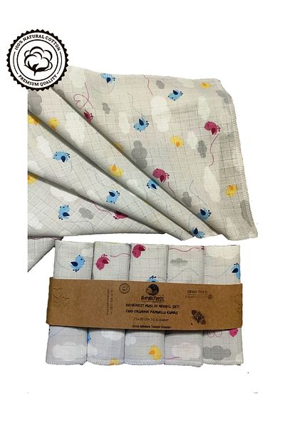 BeybiNest Muslin Handkerchief Set Cute Birds 25x30 Cm 10 Pack