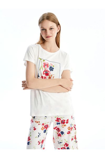 LC Waikiki Capri Damen-Pyjama-Set mit Dream-Print und Rundhalsausschnitt – kurze Ärmel