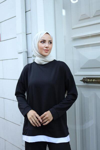 BURCU TESETTÜR Women's Skirt Garnished Sweat BRC1702 Black