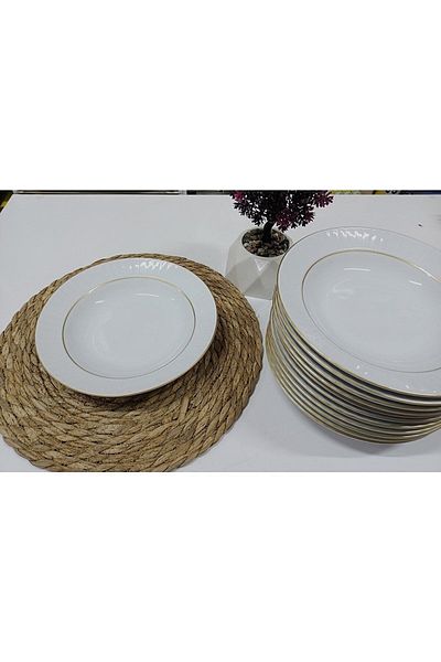 Güral Porselen Matte Gilded 19 Cm Pit Dinner Plate 12 Pieces