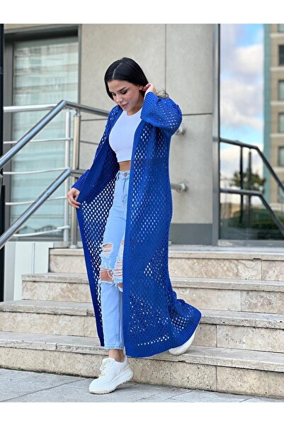 Dier Moda Kadın Delikli Örgü Uzun Hırka