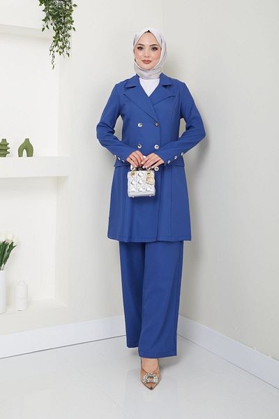 Ayşe Melek Indigo Women's Clothing - Evening Dress, Blazer, Pants Set 2686
