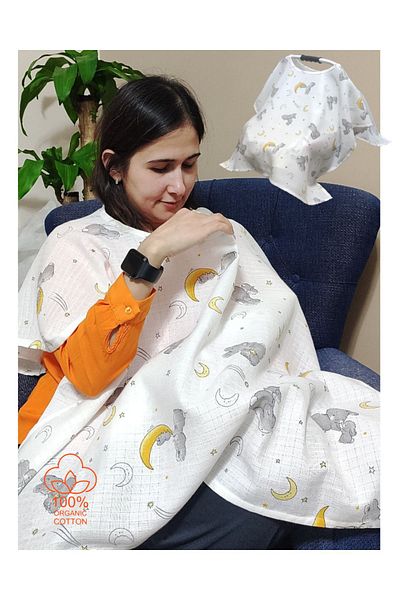 BeybiNest Muslin Poncho Breastfeeding and Stroller Cover 100% Organic Cotton Rabbits Model