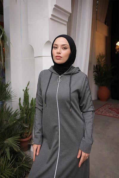 BURCU TESETTÜR Front Zipper Hooded Sports Ferace Bts0008 Anthracite