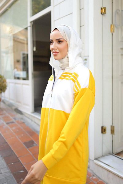 BURCU TESETTÜR Hooded Double Tracksuit Set TRN1016 Yellow