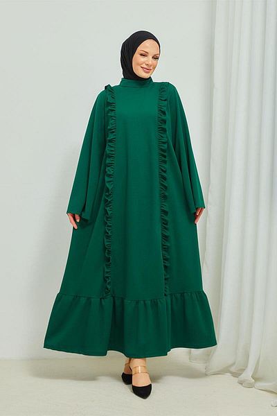 BURCU TESETTÜR Emerald Hijab Abaya - Λεπτομέρεια βολάν, Brc11m01