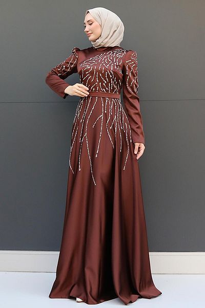 GİZ AGİYİM Βραδινό φόρεμα Hijab Bitter Brown Suay