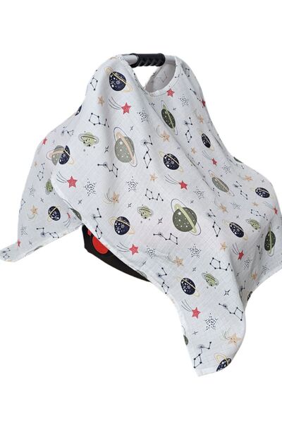 BeybiNest Space Figured Muslin Poncho Λειτουργικό κάλυμμα θηλασμού Σαλιάρα θηλασμού Κάλυμμα καροτσιού