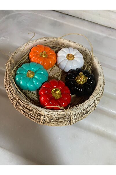 AlohamoraShop Dekoratif 5'li Kabak Biblo Set Beton Kabak Obje Biblo Balkabağı Süs Dekorasyon