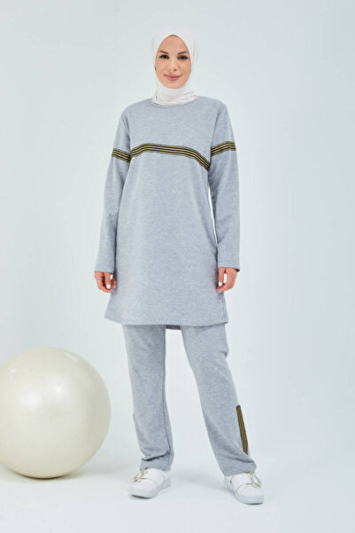 BURCU TESETTÜR Bts0004 Γκρι Σετ Φούτερ Διπλό