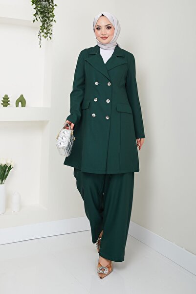 Ayşe Melek Kadın Giyim Abiye Moda Blazer Ceket Pantolonlu Takım 2686 Zümrüt