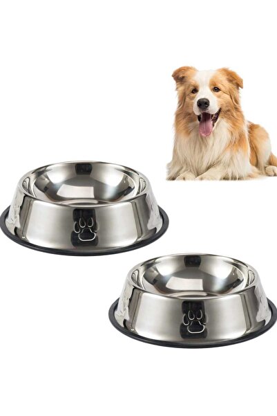 Dalian Home 2 Adet Paslanmaz Çelik Mama Ve Su Kabı, Alt Taban 16 Cm (250 ML-8...