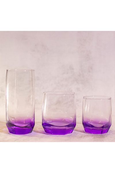 sudeka 18 Pieces Colored Glass Cup Soft Drink Set for 6 People