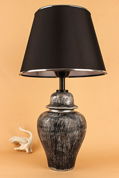 Hmydesign Neilus Handmade Seramik Abajur Siyah Gümüş