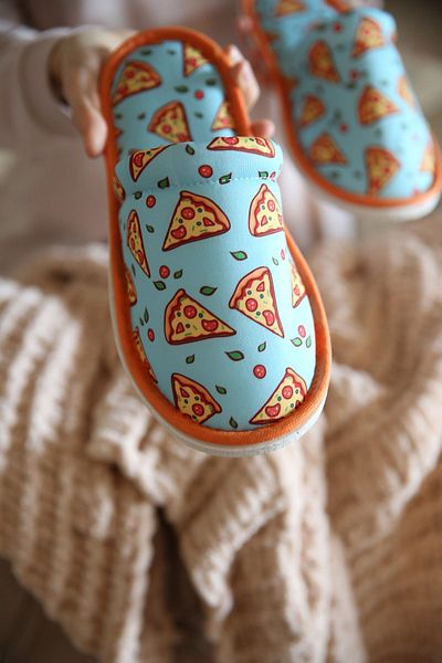 Chochili Παντόφλες σπιτιού με μοτίβο πίτσας Unisex Μαλακή σόλα