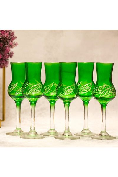 sudeka 6 Pieces Colorful Crystal Cut - Coffee Side Glass Set