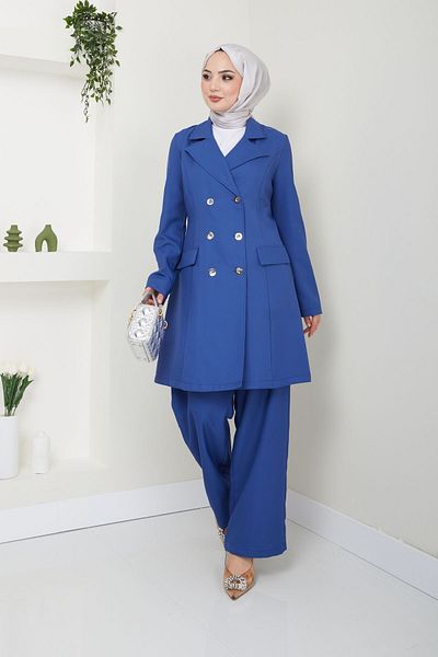 Ayşe Melek Indigo Women's Clothing - Evening Dress, Blazer, Pants Set 2686