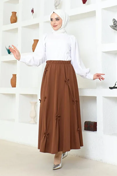 BURCU TESETTÜR Brown Bow Detailed Skirt - Brc1507