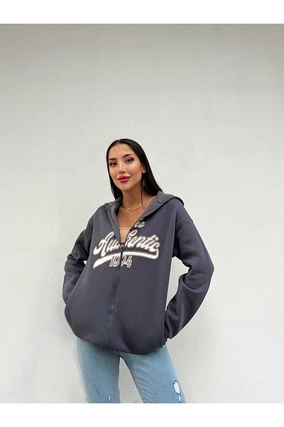 hazelin Γυναικείο φούτερ Smoked Printed Oversize Hooded HZL24W-ZK12741