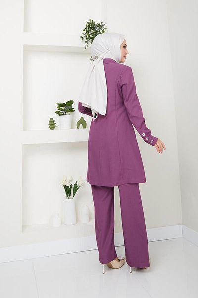 Ayşe Melek Evening Fashion Blazer and Pants Set - Women's Clothing 2686 Lilac