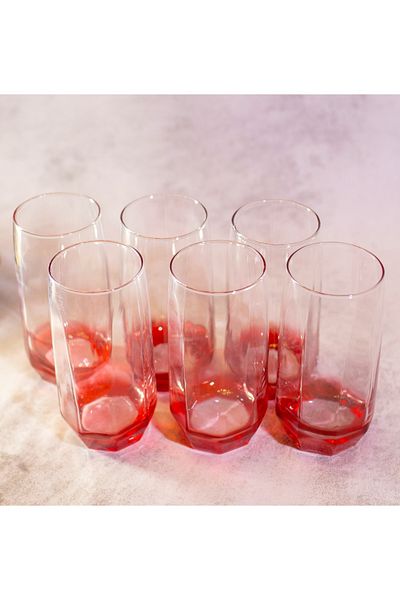 sudeka 18 Pieces Colored Glass Cup Soft Drink Set for 6 People