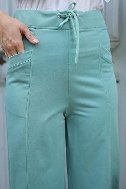 BURCU TESETTÜR بنطال رياضي واسع الساق للنساء BRC6502 بلون النعناع