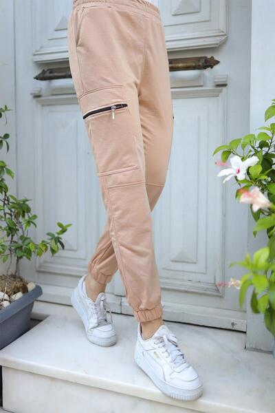 BURCU TESETTÜR Pantaloni de damă cu talie elastică și buzunare cu fermoar BRC...