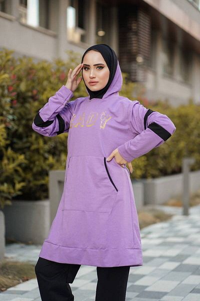 BURCU TESETTÜR Lilac Kangaroo Pocket Tracksuit Set - Trn2010