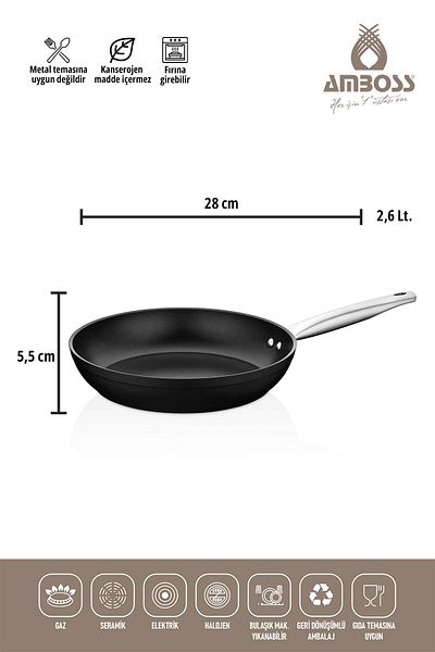Amboss Dark Fireproof Non-Stick 3 Piece Titanium Coated Pan - Glass Lid (28 cm Wok, 28 cm Pan Single Ka
