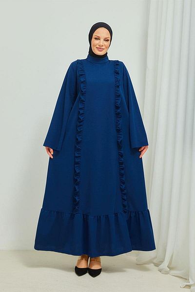 BURCU TESETTÜR Indigo Hijab Φόρεμα - Λεπτομέρεια βολάν, Brc11m01 Abaya