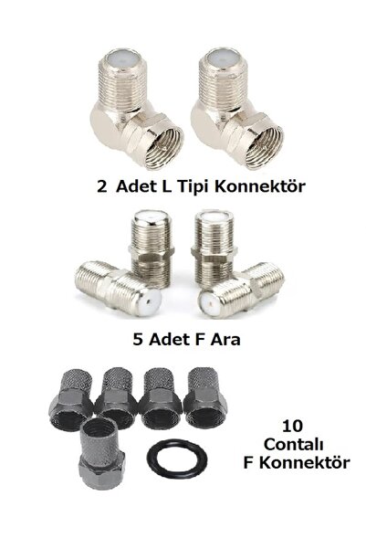 ANKTEK 2 Adet L Tipi Fiş + 5 Adet F Ara + 10 Adet Contalı F Konnektör Temel U...