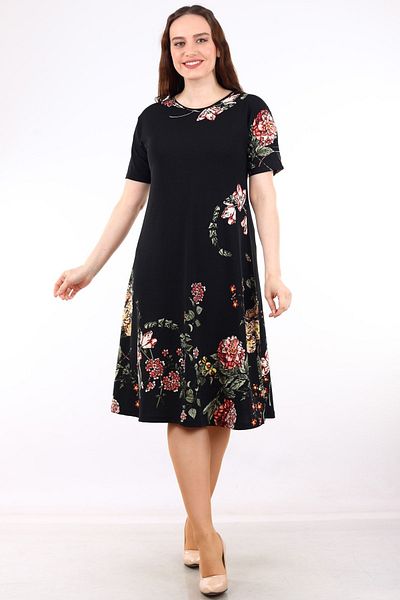 BEĞENDİM Μαύρο κοντομάνικο φόρεμα βισκόζης - Floral print