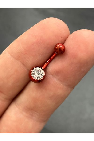 Karınca Piercing Red Belly Piercing with Stones