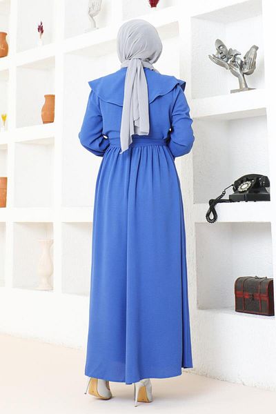 BURCU TESETTÜR Indigo Hijab Robe - Με γιακά Cape και φύλλο BRC1125