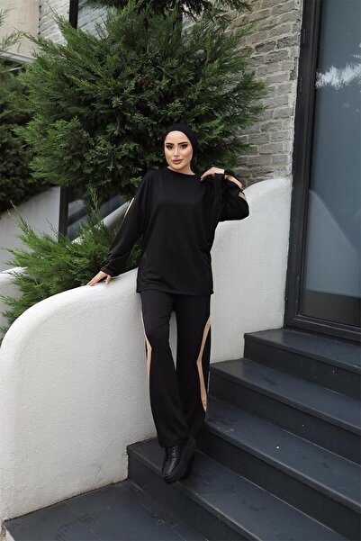 BURCU TESETTÜR Set dublu cu mâneci cu șireturi BRC1301 Black Camel