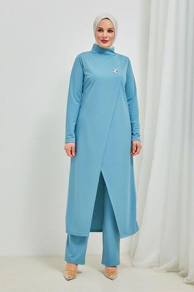 BURCU TESETTÜR Σετ Hijab Tunic Παντελόνι Brc8075 Μπλε