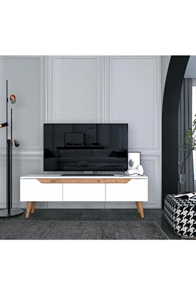 Ankara Mobilya Mana Ahşap Ayaklı 160 Cm Beyaz Tv Ünitesi