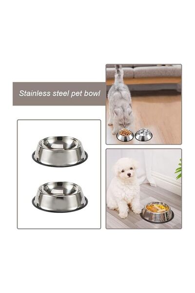 Duffa 2 Adet Paslanmaz Çelik Mama Ve Su Kabı, Alt Taban 16 Cm Kedi Mama Kabı Köpek Mama Kabı (250 ML-8 OZ)