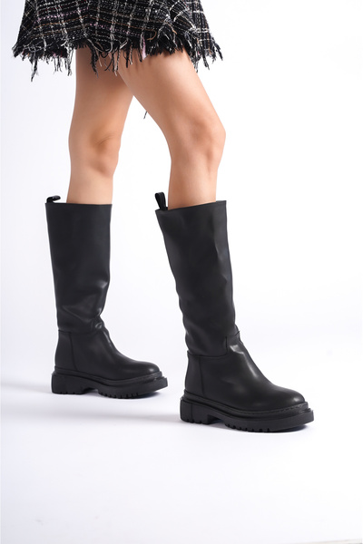 TREND Women's Black Long Non-Zipper Boots