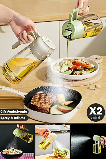 STLIFE 2 ' Li Set Çift Fonksiyonlu Cam Sprey Yağdanlık Zeytinyağı Sirke Şişes...