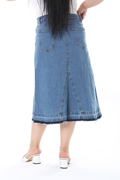 Şans Fusta de blugi din lycra albastră de mărime mare - cu detaliu cupă, cusătură murdară 65N38292