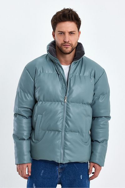 Weyeze Stand Collar Leather Puffer Jacket Af-K50641Prm