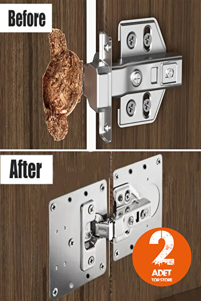 Tor Store 2'li Set Paslanmaz Çelik Menteşe Onarım Plakası Hasarlı Dolap Mente...