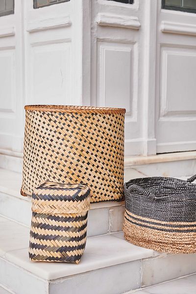 KANCAEV Mendong Wicker Black-Natural Πλεκτό Καλάθι - Μεσαίο Μέγεθος