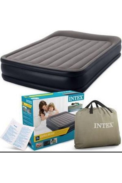 Intex سرير كوين ديلوكس أسود مزدوج قابل للنفخ بمضخة كهربائية 152 × 42 × 203 سم 64136