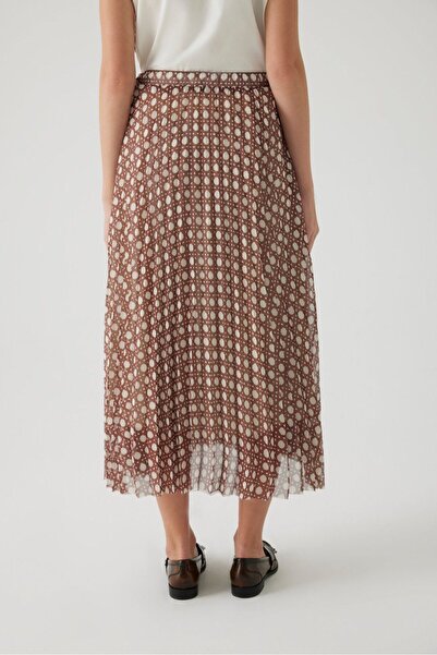Exquise Comfortable Molded Elastic Waist Pleated Patterned Midi Skirt