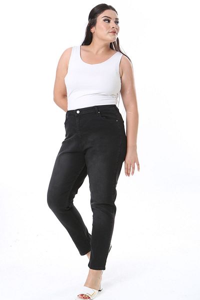Şans Μαύρο ψηλόμεσο τζιν Lycra Plus Size - 5 τσέπες 65N38307