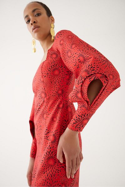 Exquise Sleeve Detailed Slit Midi Dress