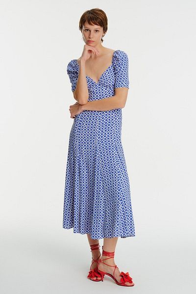 Exquise Rochie cu mânecă scurtă, lungime midi, decoltată, cu imprimeu